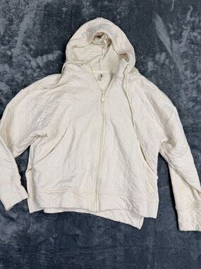 MTA Sport Quilted Zip-Up Hoodie XL Cream Cotton Blend